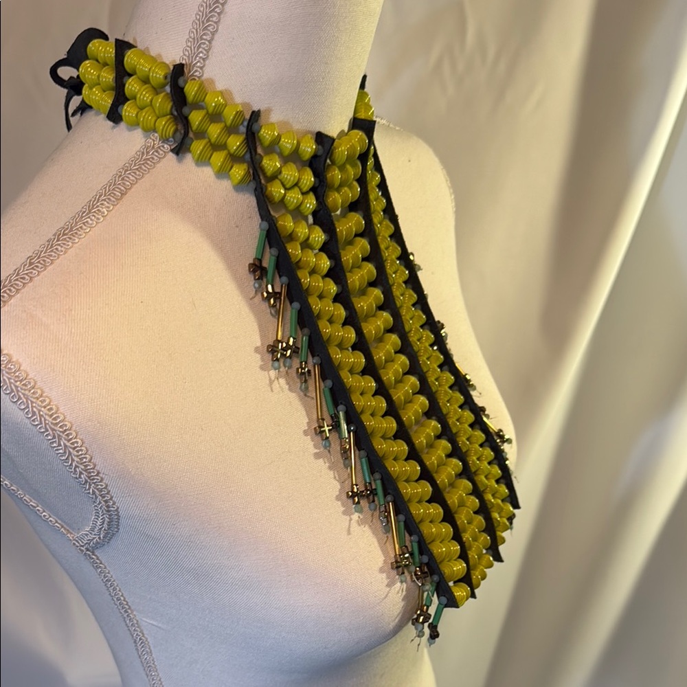 Unique Yellow And Dark Green Statement Necklace - image 2